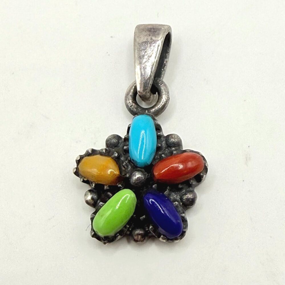 Vintage Sterling Silver Southwestern Flower Pendant | 925 Boho Turquoise Charm